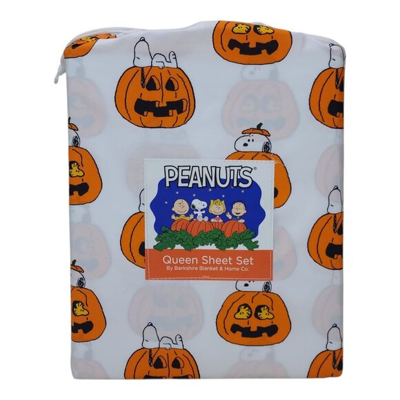 Peanuts Snoopy Queen Sheet Set By Berkshire Pumpkin Halloween Fall - Picture 1 of 6
